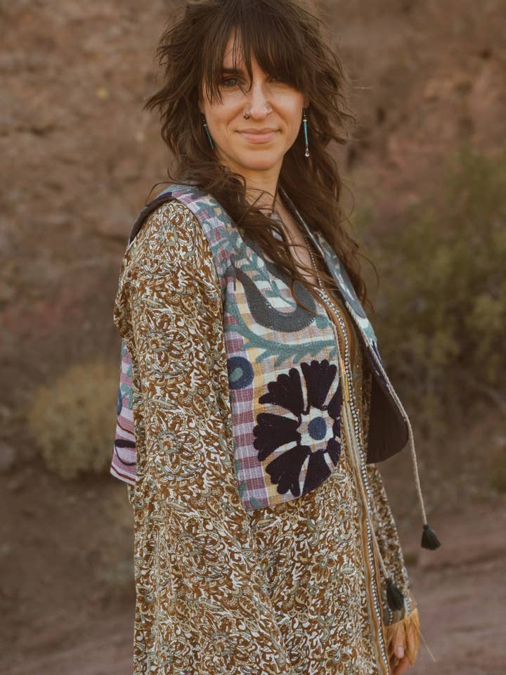 Wylder Trading Company - Wholesale Outerwear Vest - Women's - Boho Western Fringe Cowgirl Hippie Vest Leather Kantha3