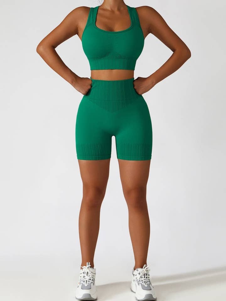 Active by Anna-Kaci – wholesale Activewear set – Women′s – Racerback Sports Bra & Sculpting High Waist Shorts Set5