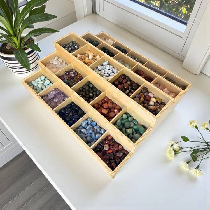 Tumbled Stone Set w/ 25 Slot Display for wholesale by Earths Elements Wholesale