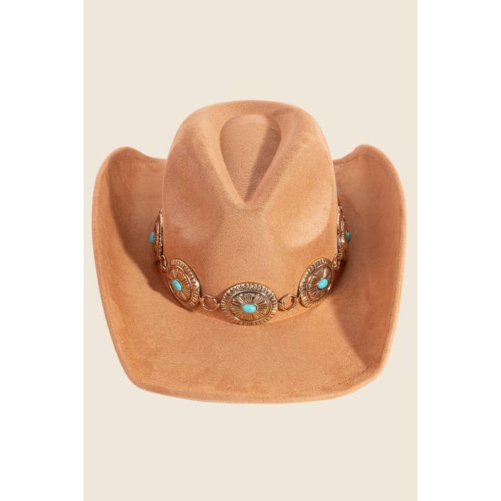 Anarchy Street - Wholesale Fedora - Women's - Turquoise Stud Oval Concho Chain Western Cowboy Hat