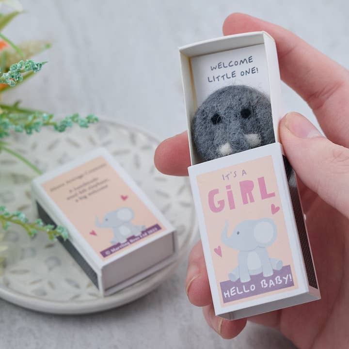Marvling Bros Ltd – wholesale Handheld rattle – Baby – It's A Girl Wool Felt Elephant In A Matchbox0