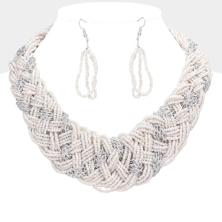 Braided Metal Chain Seed Beaded Necklace for wholesale by Sensibling Corp.