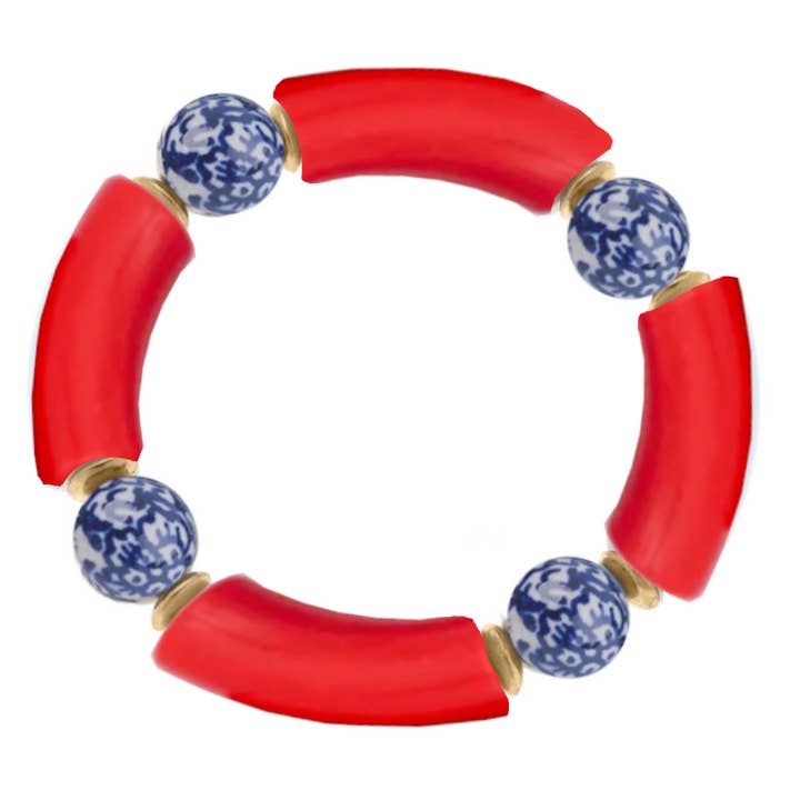 Peachy Pendants - Wholesale Beaded Bracelet - BRACELET - Acrylic Tube with Chinoiserie