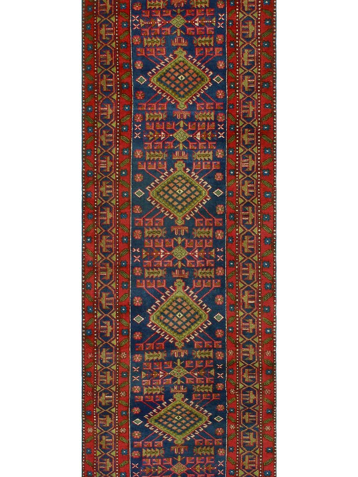 Fine VTG Alhraed Navy/Red Runner, 3'6" x 13'11" for wholesale by Noori Rug
