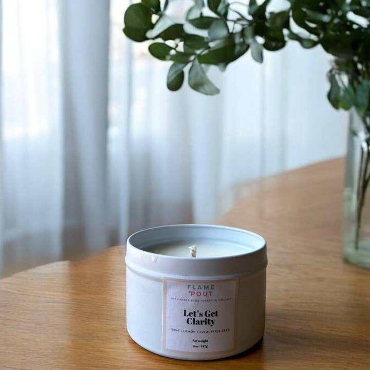 Flame + Pout - Wholesale Travel Candles - Let's Get Clarity - Clean Lemon, Sage, Eucalyptus Soy Candle1