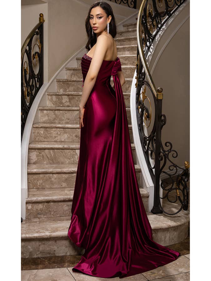 Babyfox Apparel – Großhandel Abendkleid – Damen – Einteiliges Kleid mit 3D-Blumenapplikationen aus Satin im Etui-Stil8