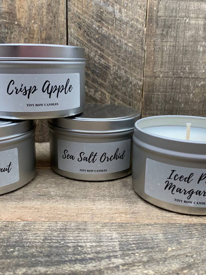 Travel candle tin 9oz Soy Blend Candle for wholesale by Grand Rapids Candle Company