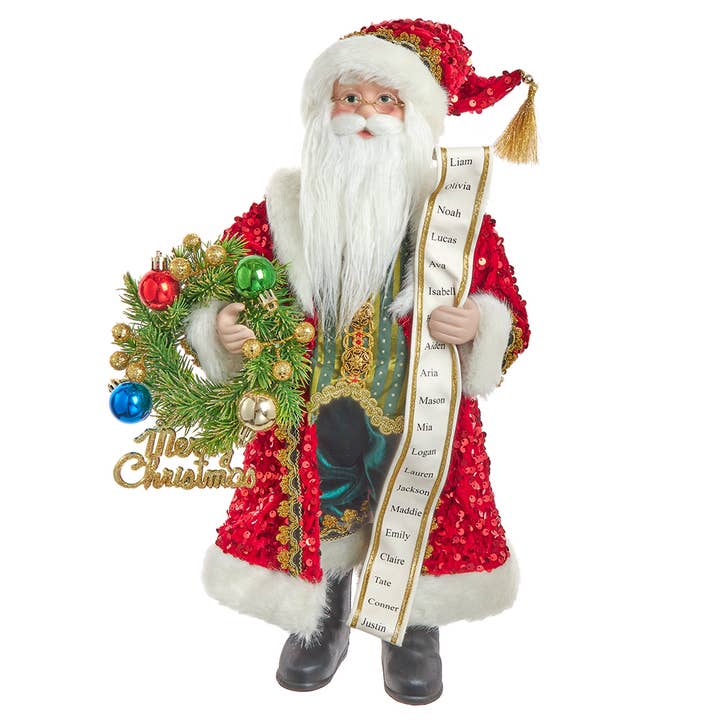 18"FBRC DECO SANTA W/WREATH TABLEPIECE for wholesale by Kurt S. Adler, Inc.