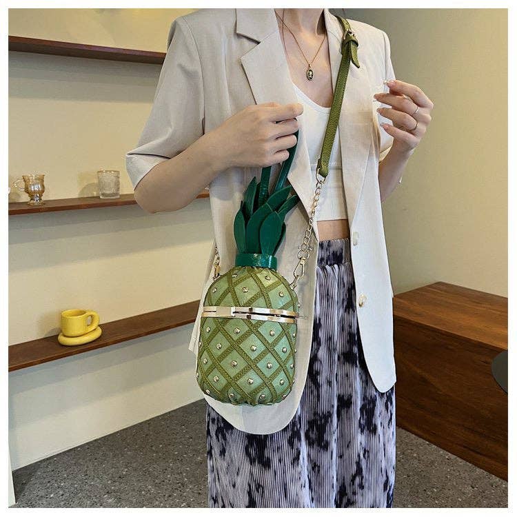 MB Fashion Wholesale - Wholesale Top Handle Bag - Women's - Every Fashion Pineapple-Inspired Studded Barrel Handbag with Drawstring Top2