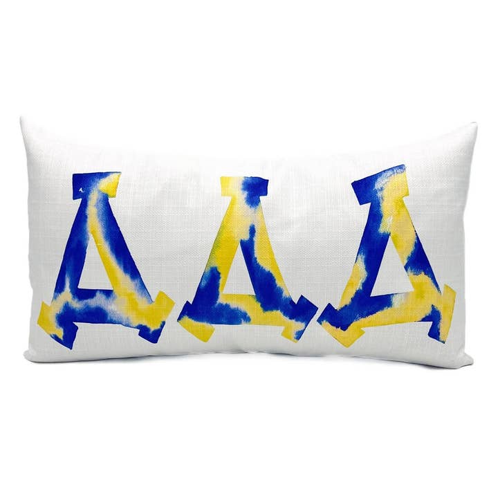 Tri Delta DDD Akvarell Grekiska Bokstäver Sorority Kudde för wholesale av Rachel Brooks Design, LLC