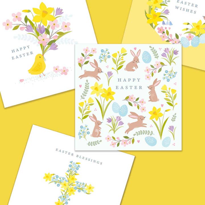 Klara Hawkins - Wholesale Easter Card - Happy Easter / Chick with Flowers1