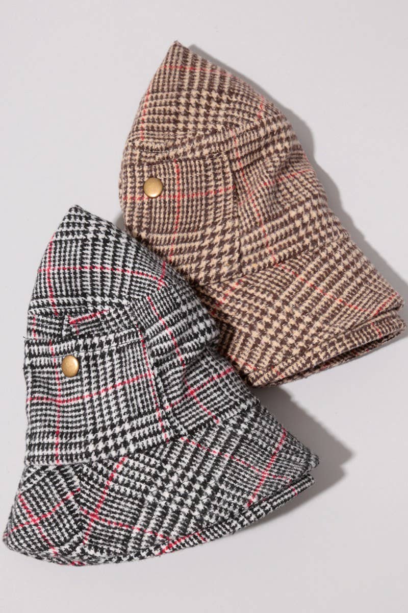 Fashion City – Engroshandel Bucket hat - Dame – Glen Plaid Bucket Hat med Sidelomme4
