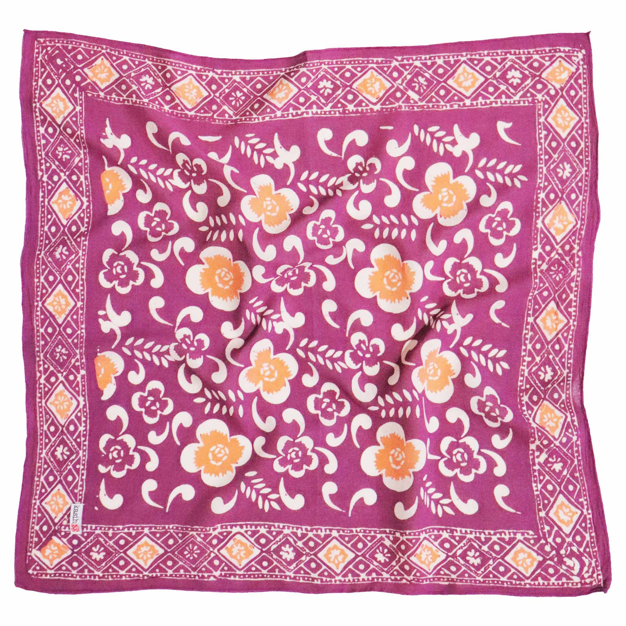 Kasih Co-op – Engroshandel Bandana - Dame – Håndfarvet Batik Bandana, 100% Blød Bomuld, Plumeria, Pink Lilla3