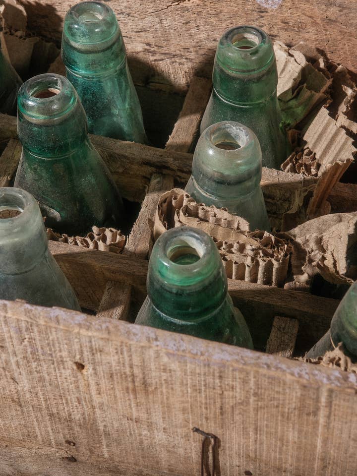Antique Glass Codd Bottles with Original Wooden Crate for wholesale by Golden Oldies Antiques