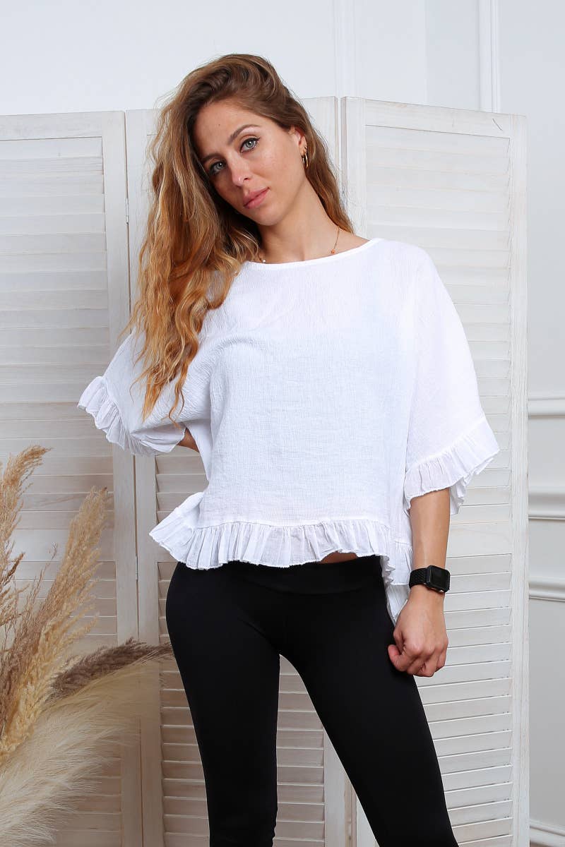 Happy look - Wholesale Blouse - Women's - Washed cotton top with ruffle detail17