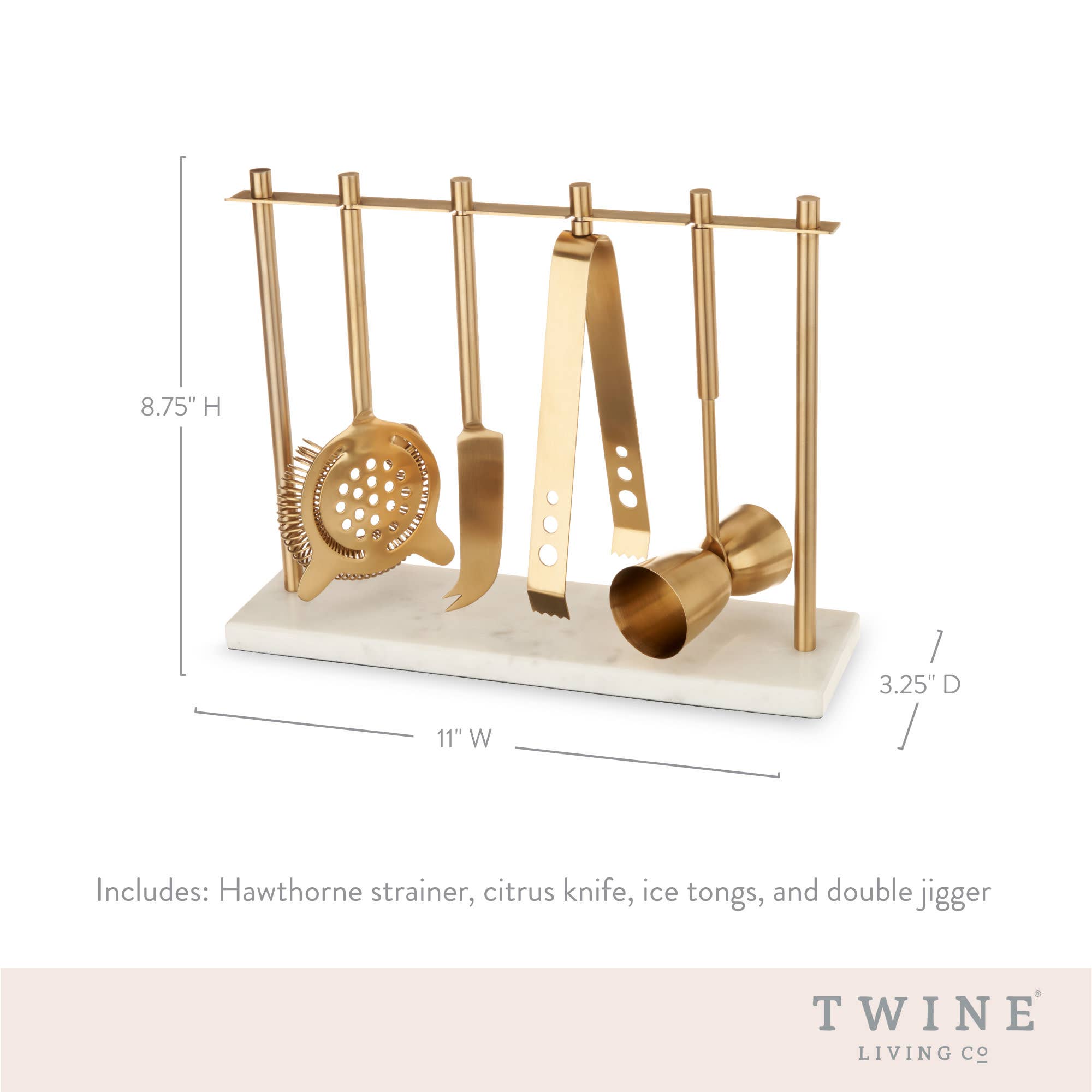 Twine - Wholesale Bar Tool - Gold Plated Stainless Steel Bar Tool Set with Marble Stand5