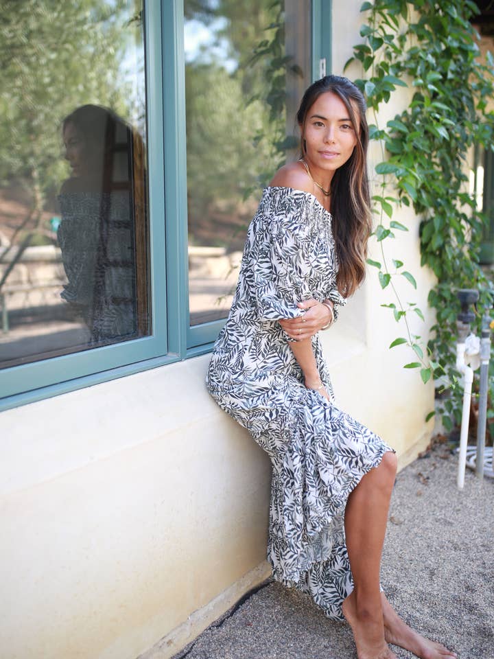 Sofia maxi-jurk - bladprint voor wholesale door Roma Label