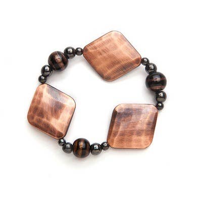 Pulsera elástica magnética negra con cuentas de color cobre para venta al por mayor de Magnehealth