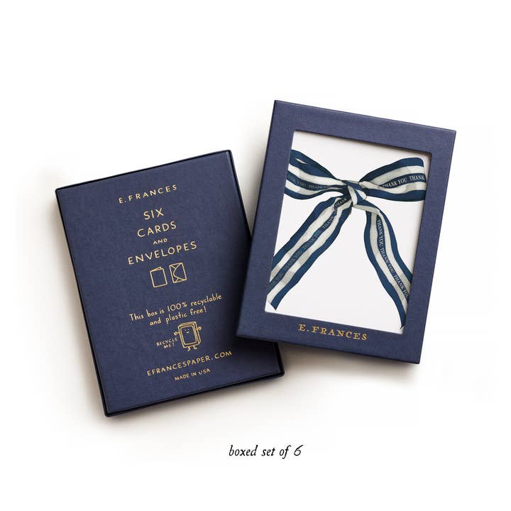 E. Frances Paper – wholesale Stationery/notecard set – Big Navy Striped Bow Thank You Boxed Card Set