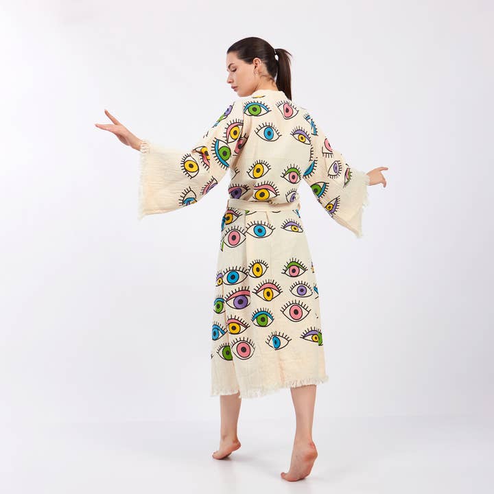 Yaz Concepts - Wholesale Kimono - Dames - Turkse badjas met kleurrijk oogmotief, festival kimono kaftan12