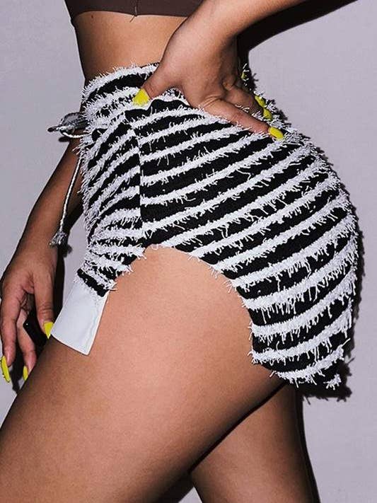 BLACK stripy high waist hot shorts for wholesale on Faire