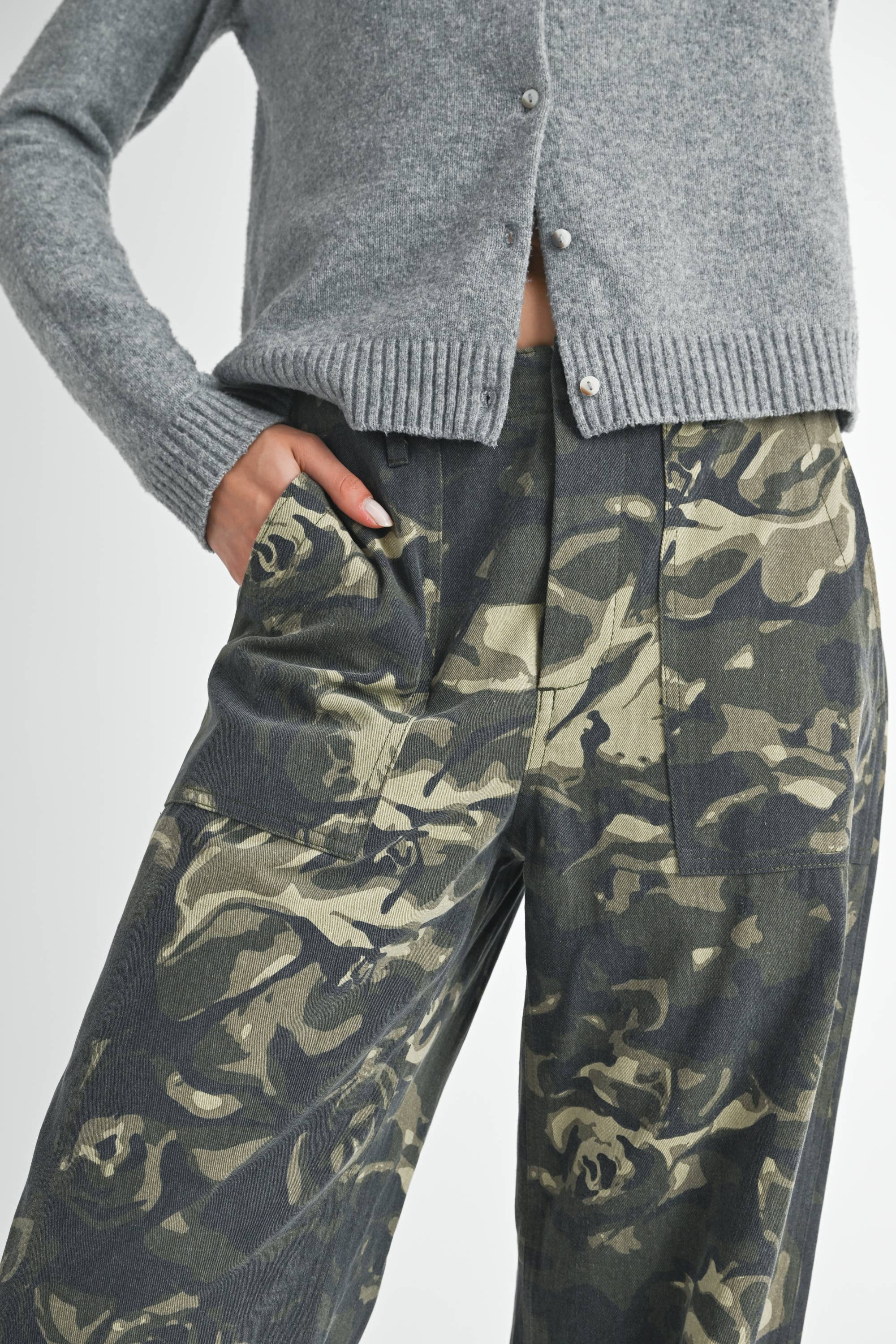 VINTAGE CAMO STRAIGHT LEG PANTS WITH POCKETS for wholesale on Faire1