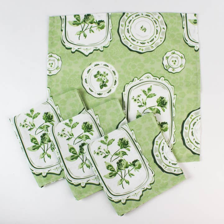 Society Hill Painted Plates Green Cloth Dinner Napkins, Set of 4 for wholesale by Madcap Cottage