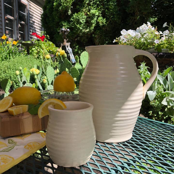Rowe Pottery - Wholesale Pitcher - Farmhouse Ridges Pitcher - Drift White2