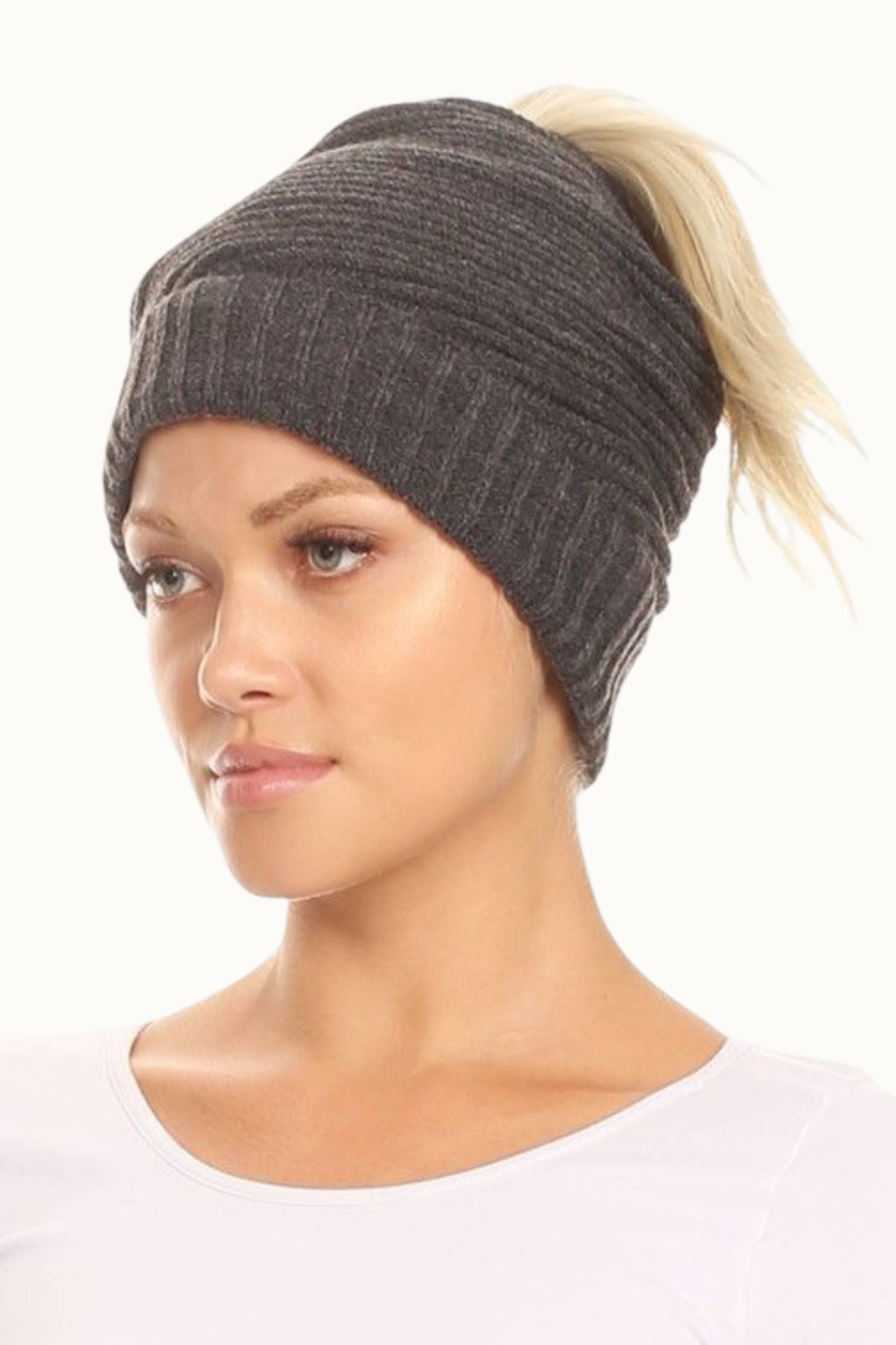 Olive & Pique - Venta al por mayor Gorro de lana - Mujer - Gorro versátil, capucha para el cuello, vendaje para la cabeza y cola de caballo, todo en uno6