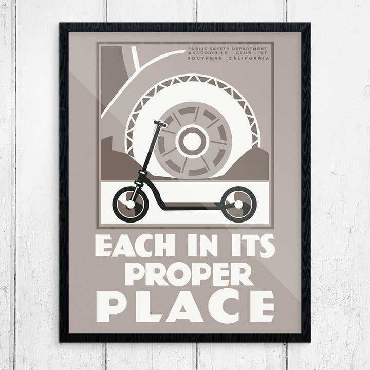 11'' x 14'' Cars and Scooters Each In Its Proper Place Print for wholesale by Fridgedoor