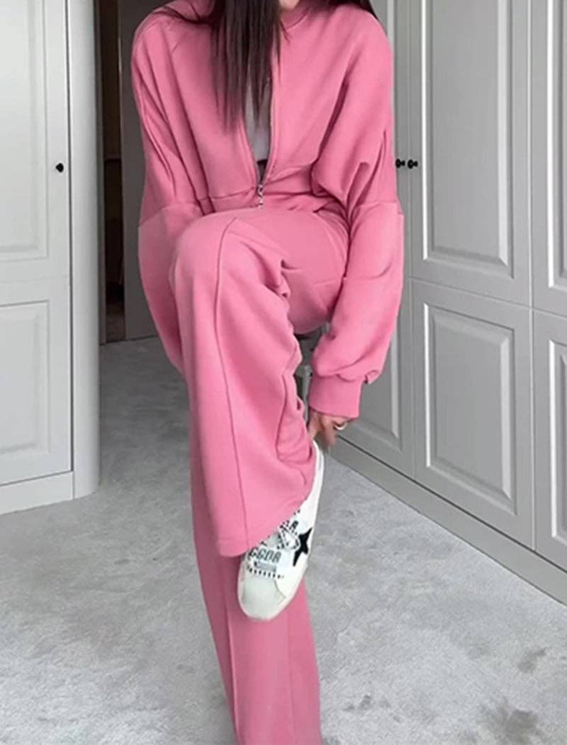 safistyle - Wholesale Top & Pant Set (NOT Loungewear) - Women's - Zip-Up Jacket and Drawstring Wide-Leg Pants Set3