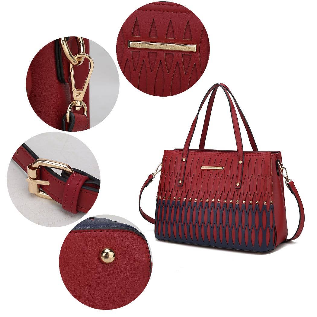 MKF Collection – Sacola - Mulher por atacado – Bolsa de mão Quinn com compartimento triplo em bloco colorido da Mia K8