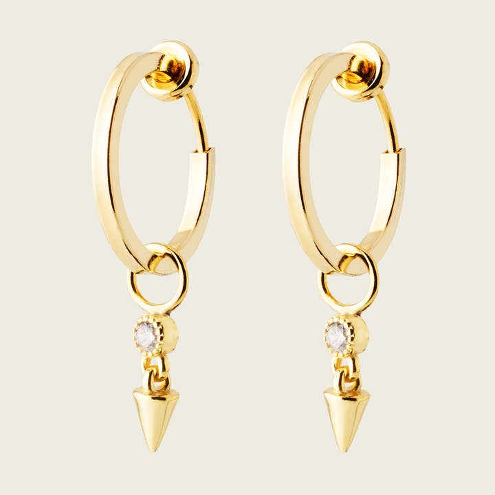 Pointed Drop Hoop Clip On Earrings in Gold for wholesale by Aiori