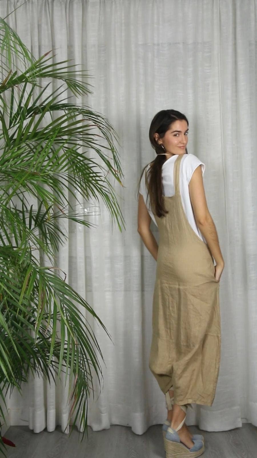 Linen & More - Vente Combinaison – femme - Référence 4317 robe salopette 100 % lin couleur cacao11
