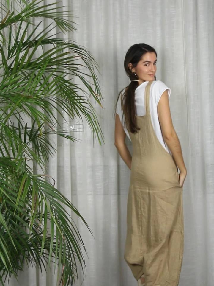 Linen & More - Vente Combinaison – femme - Référence 4317 robe salopette 100 % lin couleur cacao11