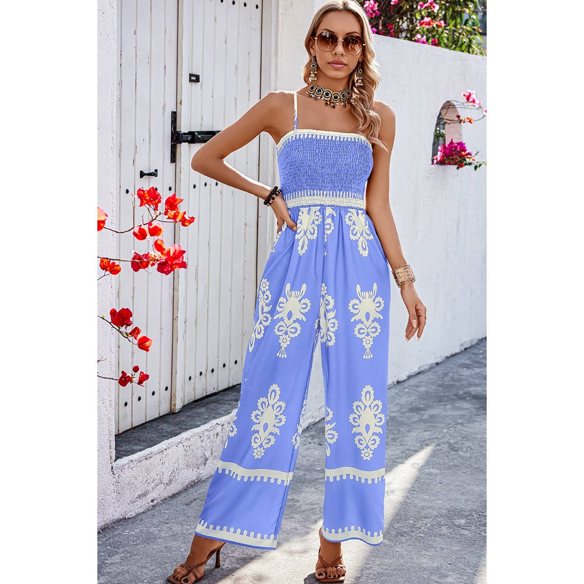 Supreme Fashion – wholesale Jumpsuit – Women's – Geo Print Off Shoulder High Waist Fit Jumpsuit13