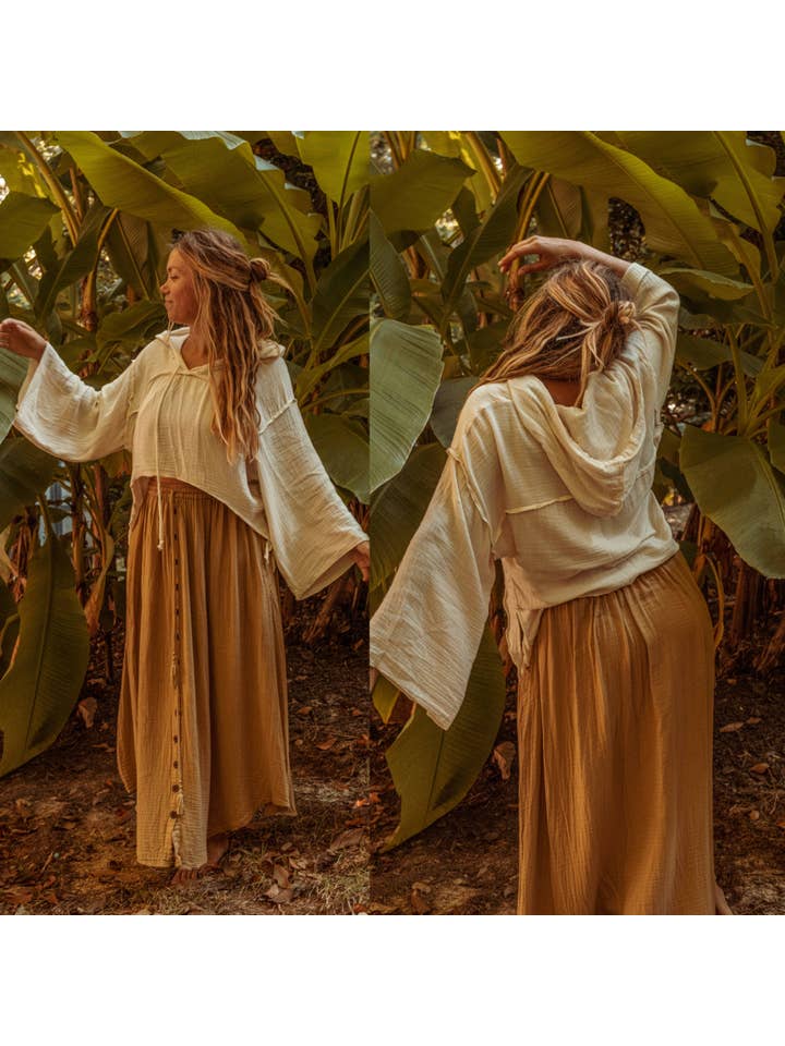 Gardenbelle Shop - Wholesale Hoodie - Unisex - Boho Organic Cotton Bamboo Crop Hoodie, Beachy Witchy Style
