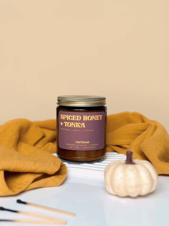 Spiced Honey + Tonka Handmade Coconut Soy Wax Candle for wholesale by Caitelle