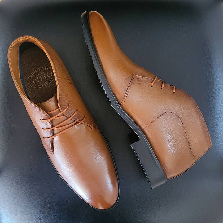 Tan OHM New York Natural Grained Leather Ankle Boots for wholesale on Faire