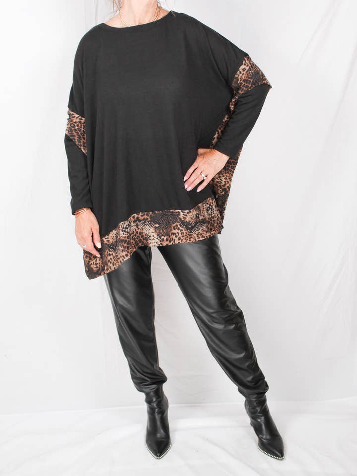 HT1142W-BR - Black / Brown Poncho Top - Plus A1628 for wholesale by K & C Clothing, Inc.