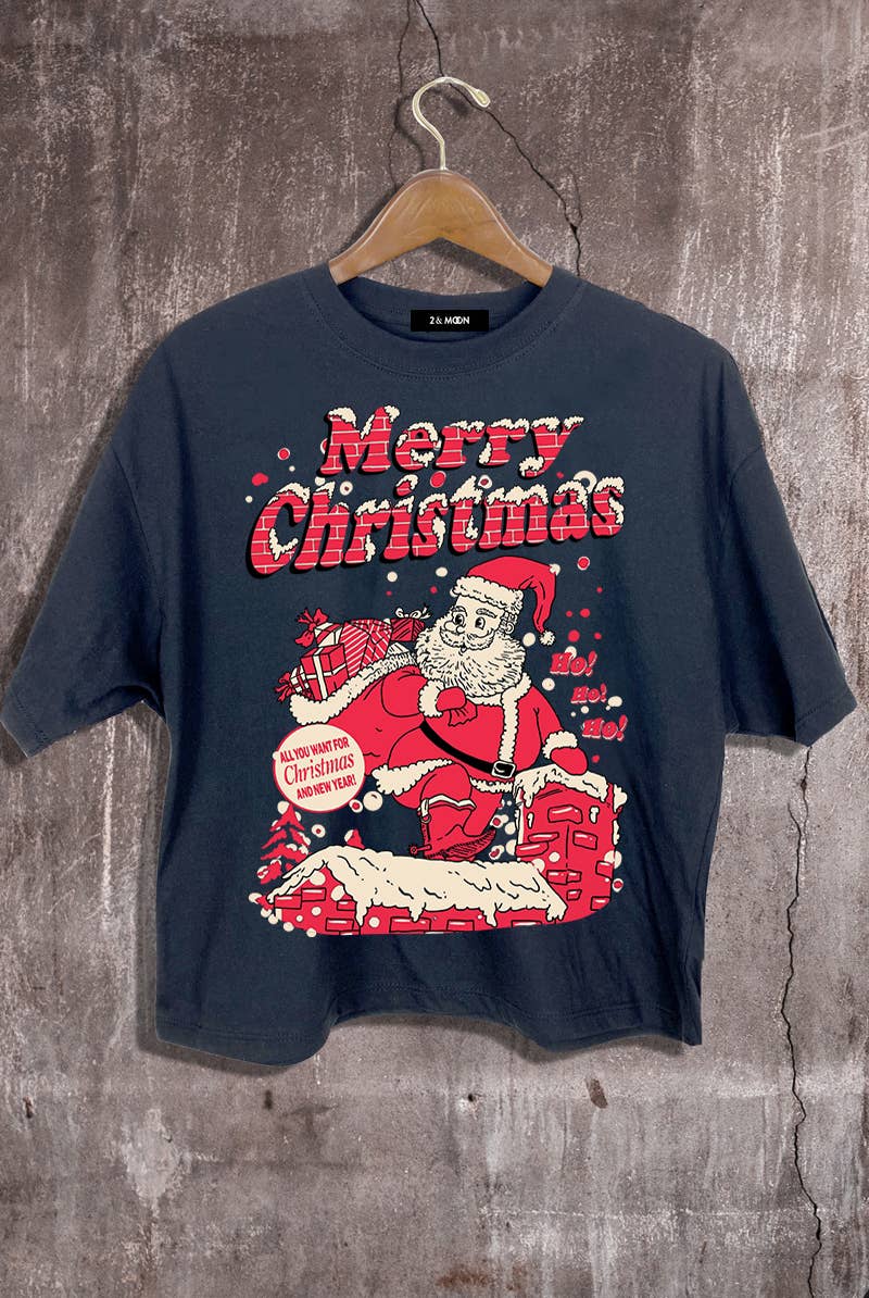 2&moon - Wholesale Screen Printed T-Shirt - Women's - Merry Christmas Graphic Crop Tee0