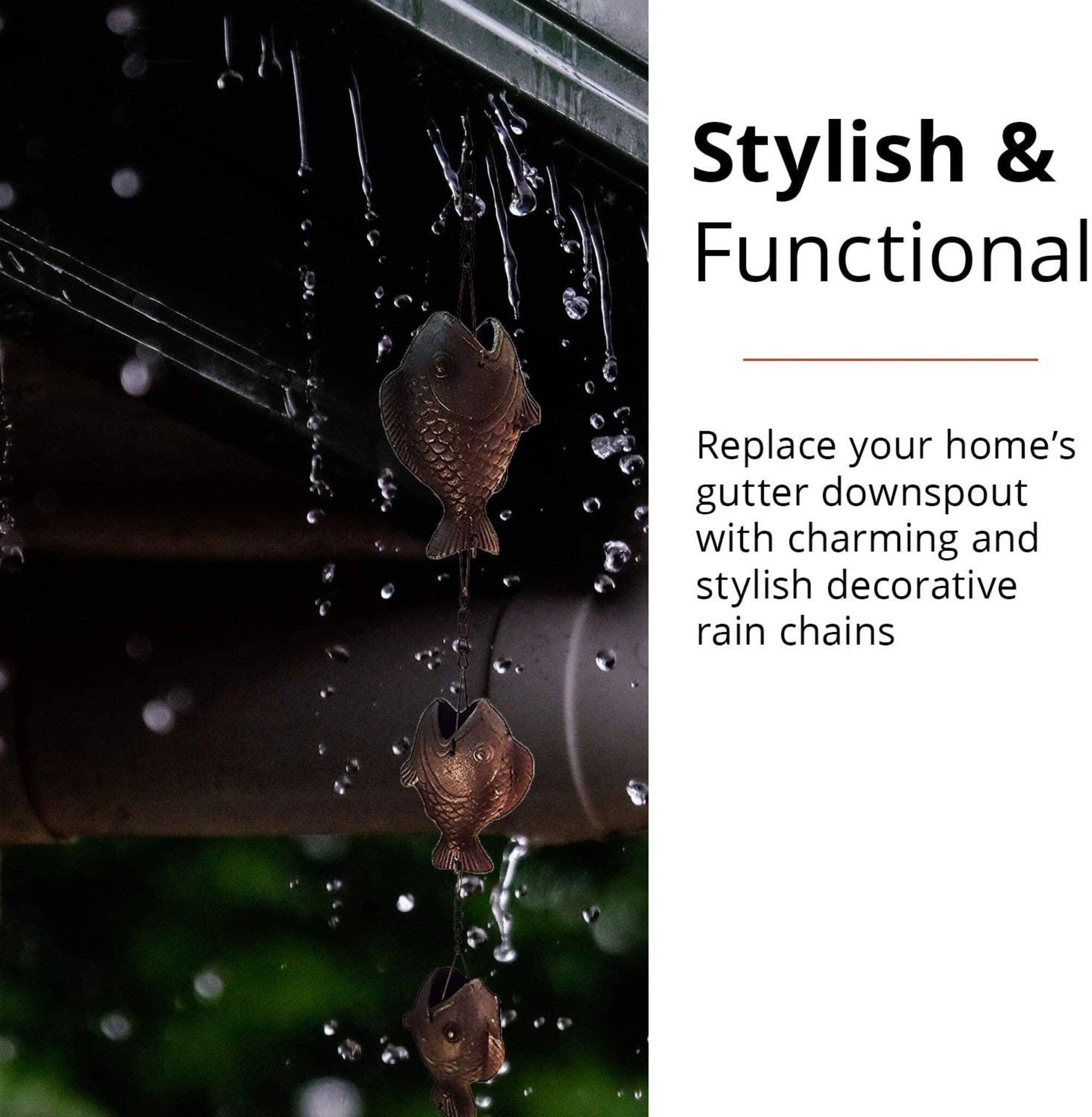 NACH - Vente Outil de jardinage - Chaîne de pluie en fonte avec poisson2