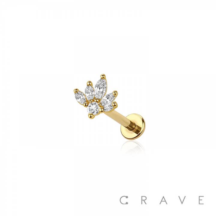 CRAVE BODY JEWELRY - Wholesale Stud/Post Earrings - LOTUS MARQUISE TOP THREADLESS (PUSH IN) 316L SURGICAL STEEL
