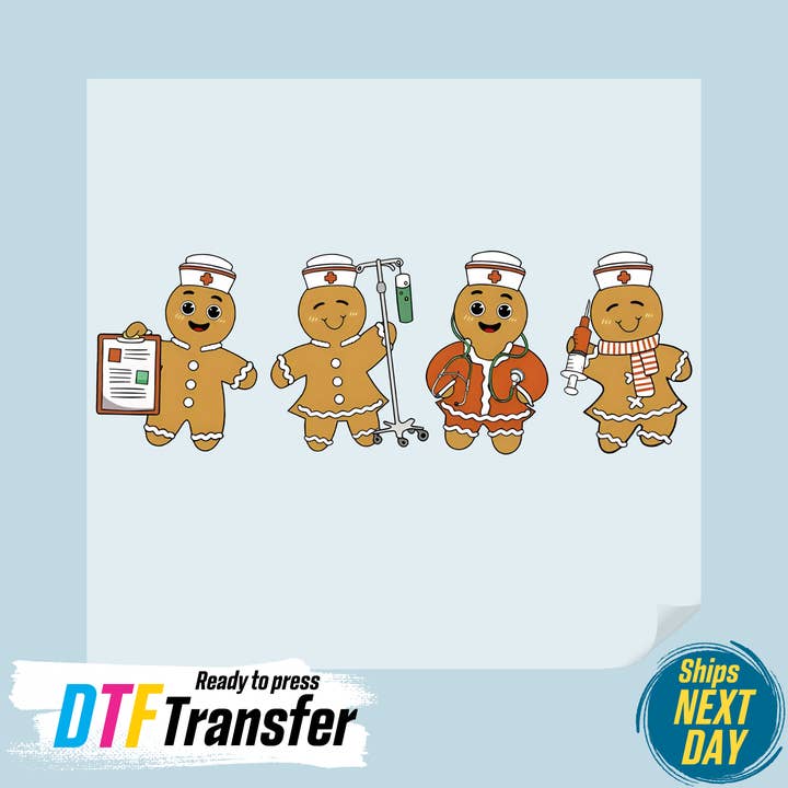 Christmas Gingerbread Nurse DTF Transfer for wholesale by DTF Office