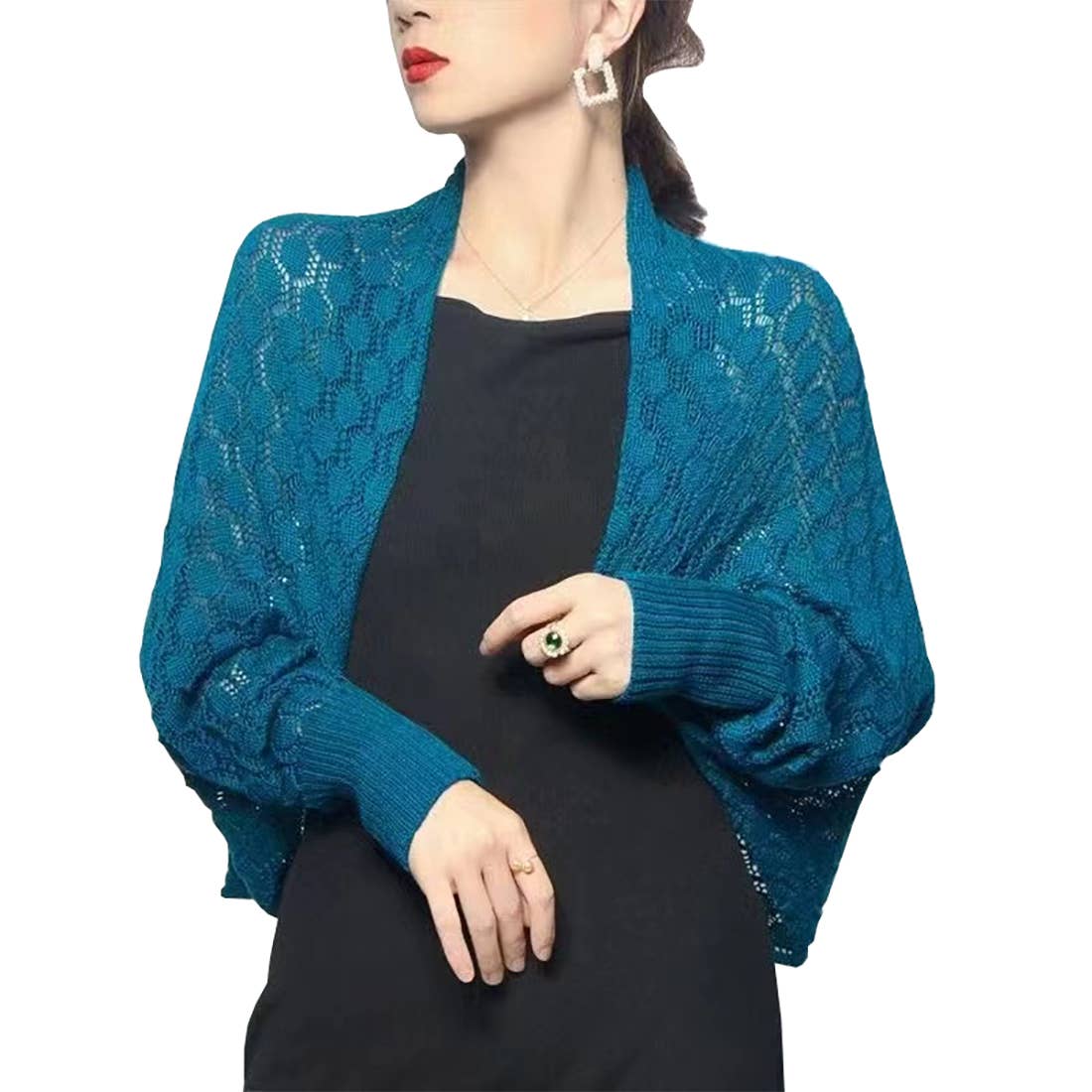 Fennco Styles - Vendita all'ingrosso Cardigan - Donna - Maglione bolero all'uncinetto traforato con maniche lunghe10