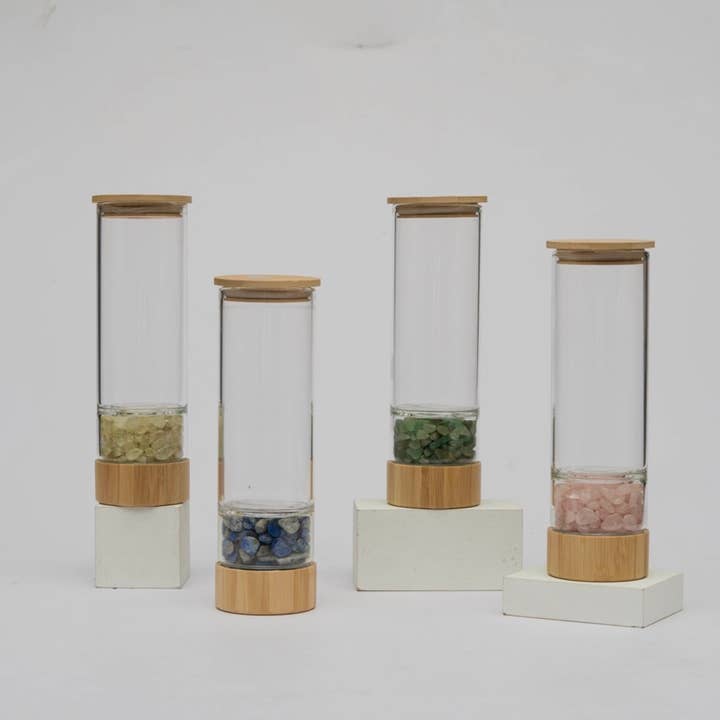 Earth's Gems Boutique - Wholesale Water Bottle - Gemstone Glass Water Bottle Cup with Metal Straw
