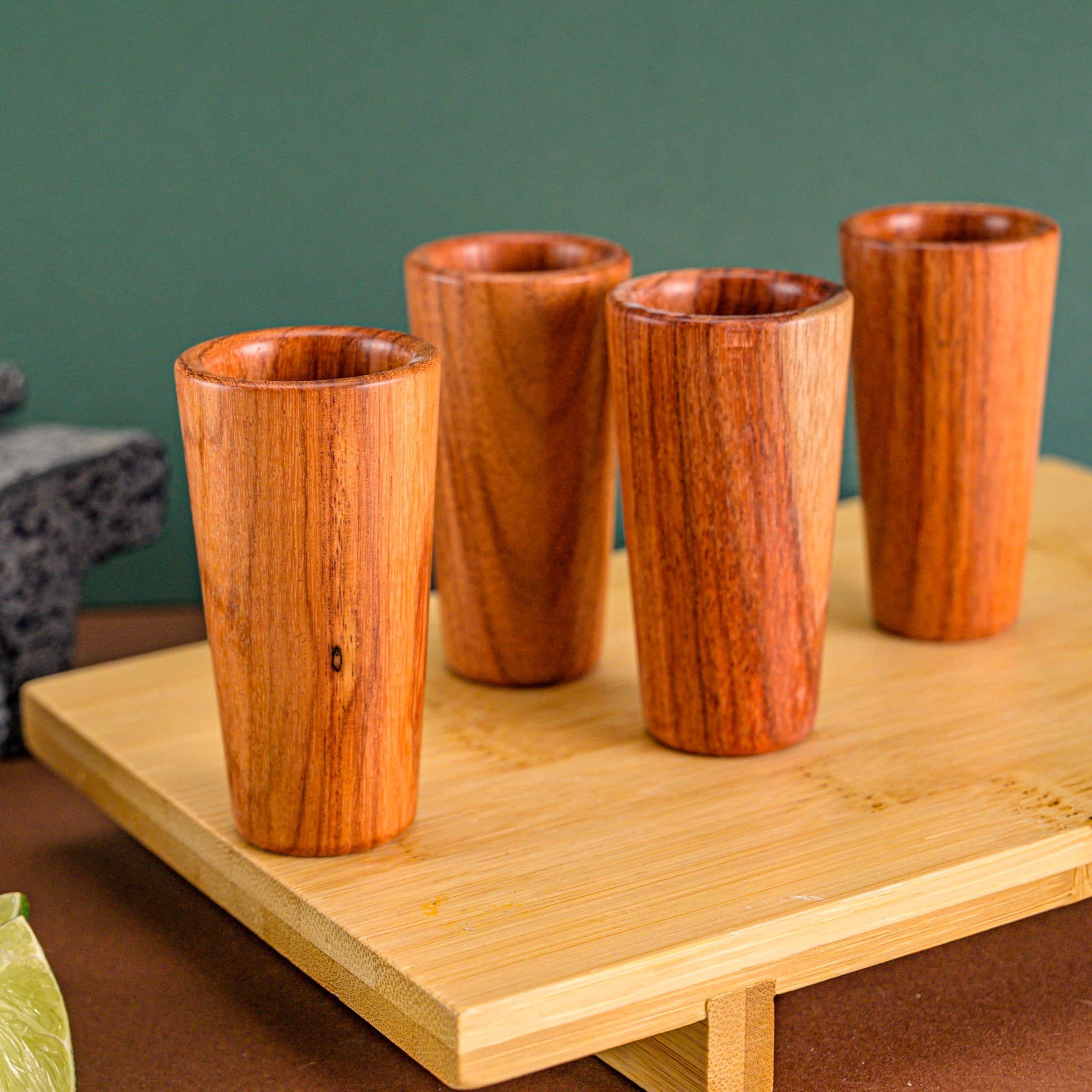 MEXTEQUIL - Wholesale Shot Glass - Wooden Tequila Shot Glasses - Set of 4 - 1.5 oz - Granadillo2