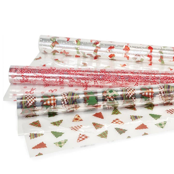 Nashville Wraps - Wholesale Wrapping Paper Roll - Christmas Print Cello Basket Wrapping Rolls