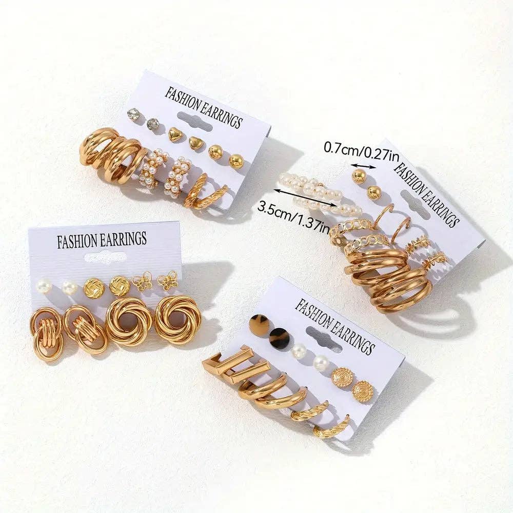 Huis Van Merken - Wholesale Jewelry Set - Women's Fashion Jewelry Set, Geometric C-shaped Earrings And Round Stud Earrings3