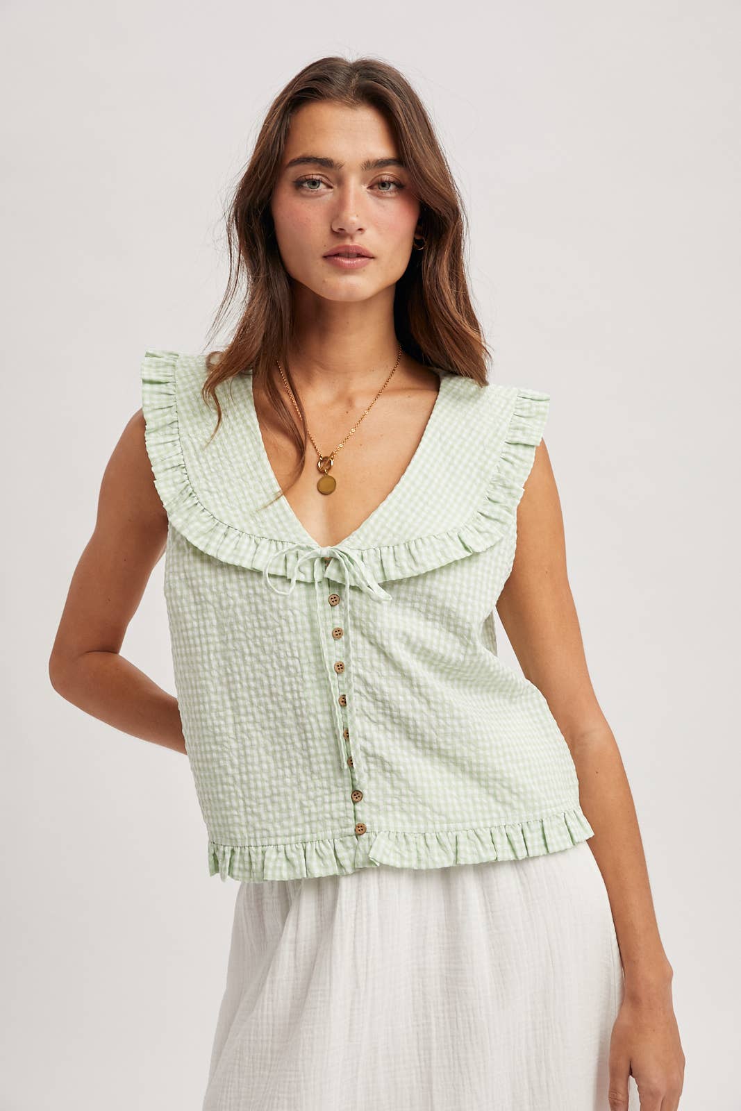 Wishlist Apparel - Wholesale Blouse - Women's - RUFFLED COLLAR PLAID BLOUSE / WL25-116324